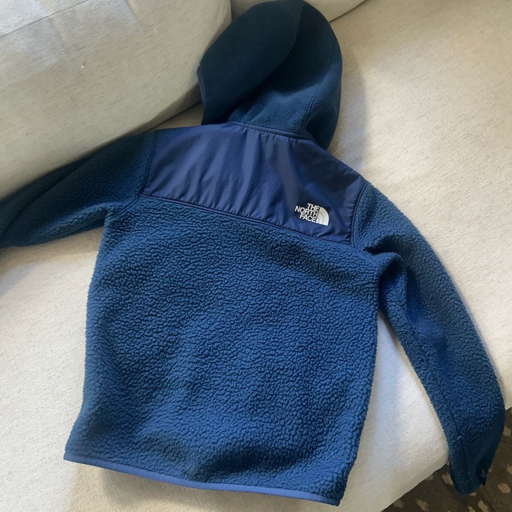 Kids north face zip up jacket- navy